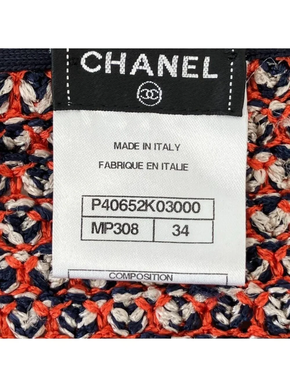 Chanel CC Logo Chain Knit Cardigan 34 Orange Navy